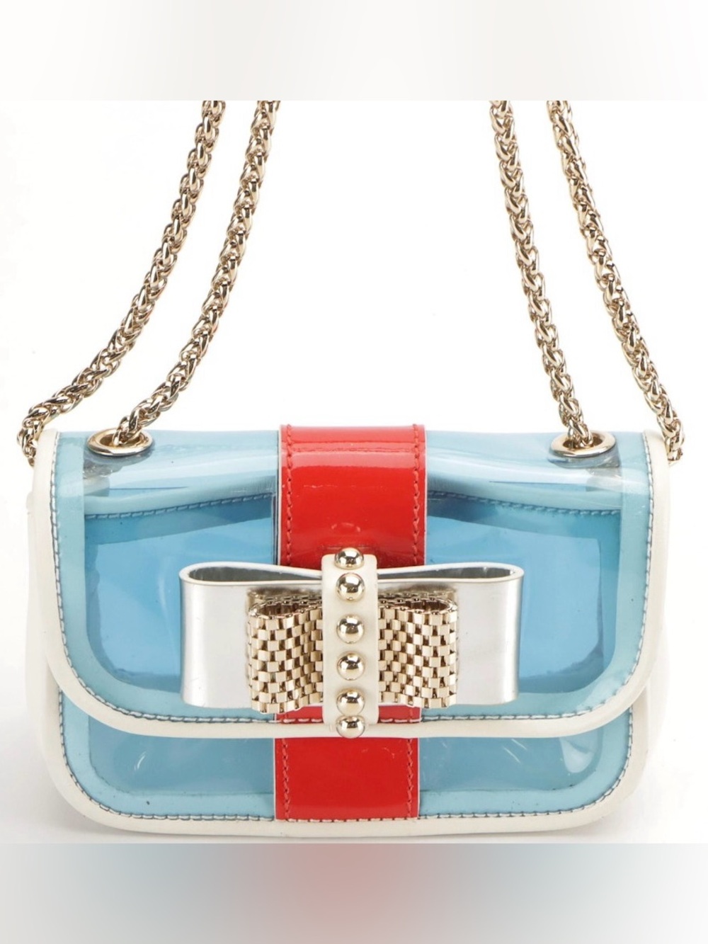 Christian Louboutin Mini Sweet Charity Shoulder Bag in Blue PVC & White Leather